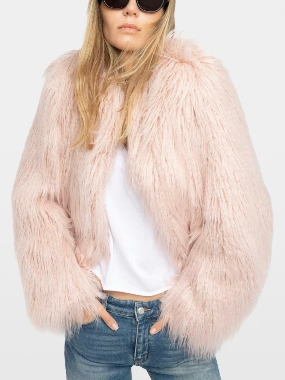 NEW Zadig & Voltaire Fridy Pink Faux Fur Shaggy Coat Jacket size 36 / small